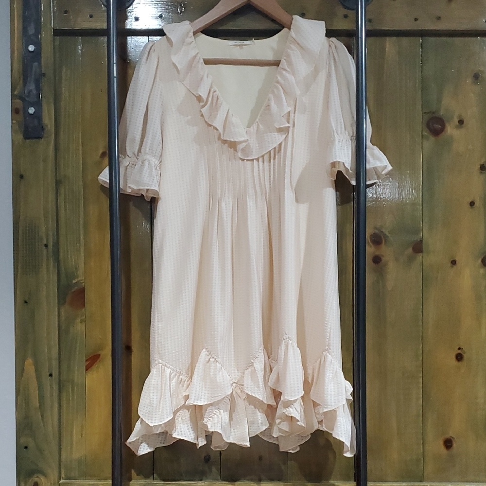 Tularosa Elegant Cream Mini Dress Revolve Flowy Girlie Romantic  Drama Myth Rock